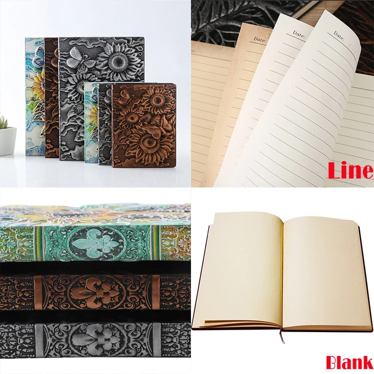 Antique A6 Pocket Mini Journal Diary, Sunflower Creative 3D Embossed PU Leather Notebook - Copper