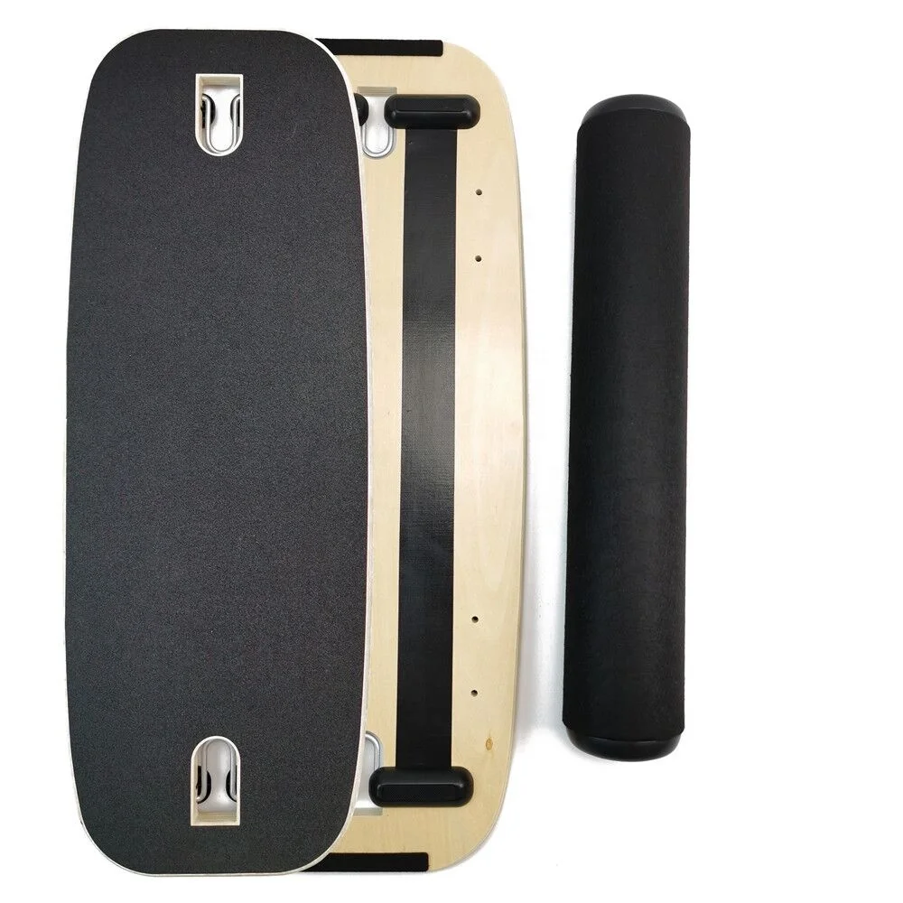 Fitness Set with Wooden Balance Board and Elastic Resistance Bands and Collapsible Pull Up Bar for Whole Body Exercise