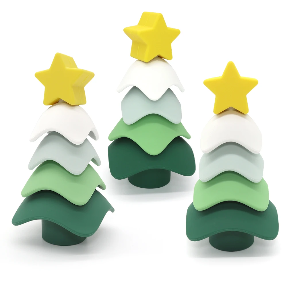 New Christmas Children Colorful Montessori Soft Kids Stack Toy Build Block Baby Stacking Toys Silicone