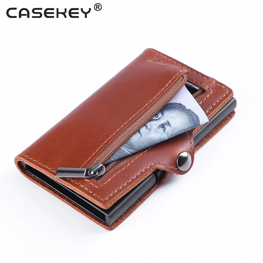Casekey Extra thin Anti Theft Rfid Blocking Aluminum Metal wallet for Men Women with Coin Pocket