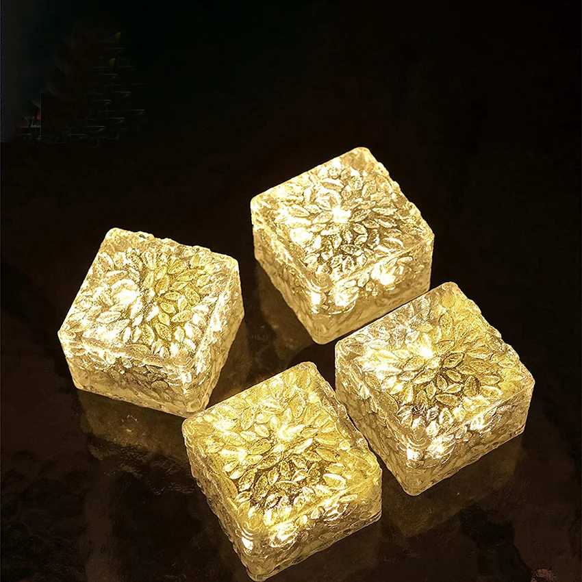 LED Solar Lights Ice Cube Garden Lamp Outdoor IP68 Waterproof Landscape Lawn Deck Frosted Glass Brick Garden Patio Yard Decor