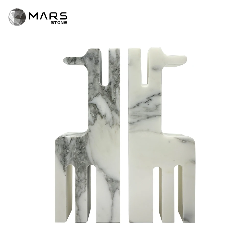 Chinese Factory Arabescato Marble Bookend White Bookshelf Natural Stone Book Ends Marble Gifts Home Decor