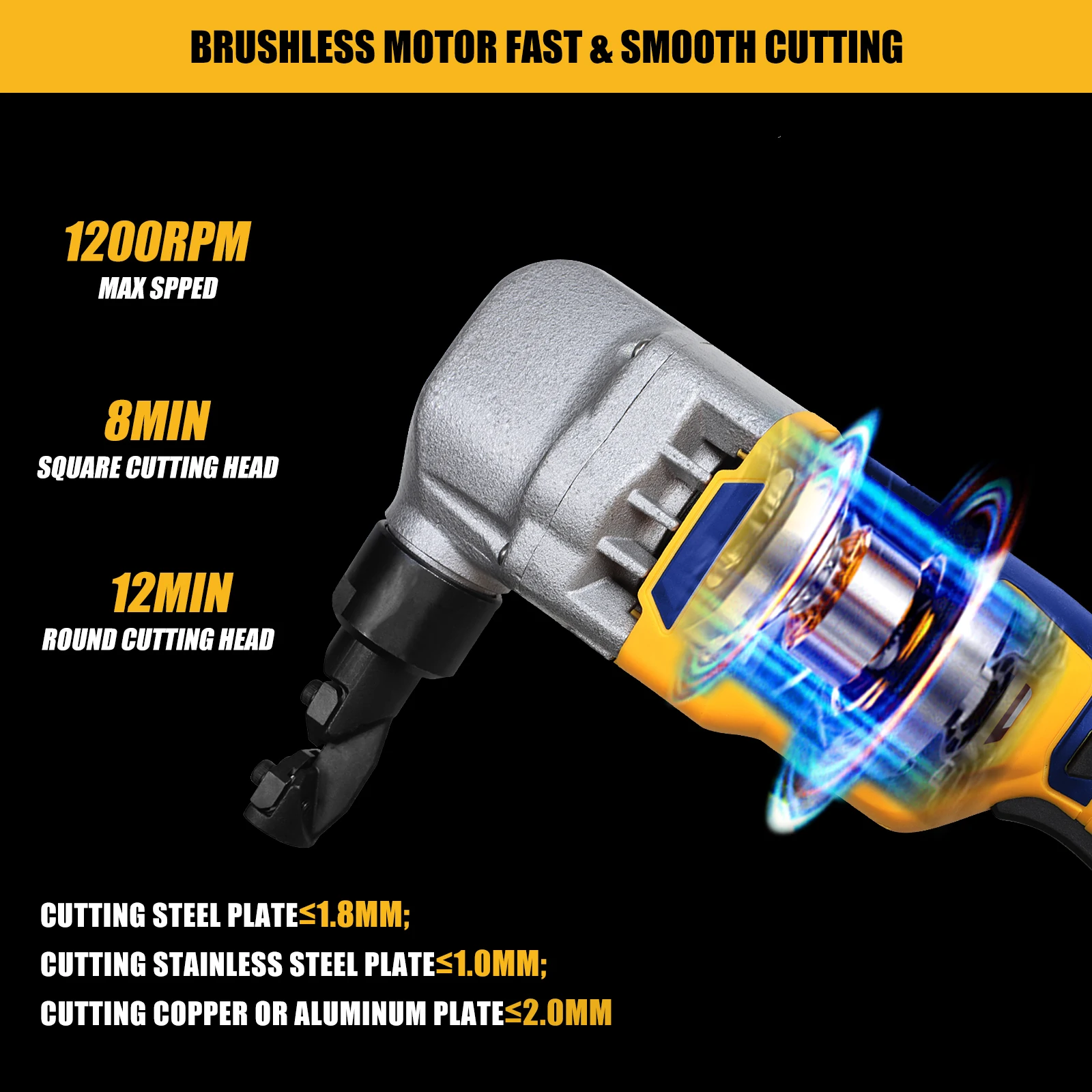 Cordless Nibbler for Dewalt & Mellif 20V Battery (No Battery)1200 RPM Brushless Motor/for Cutting Aluminium, Stainless Steel etc