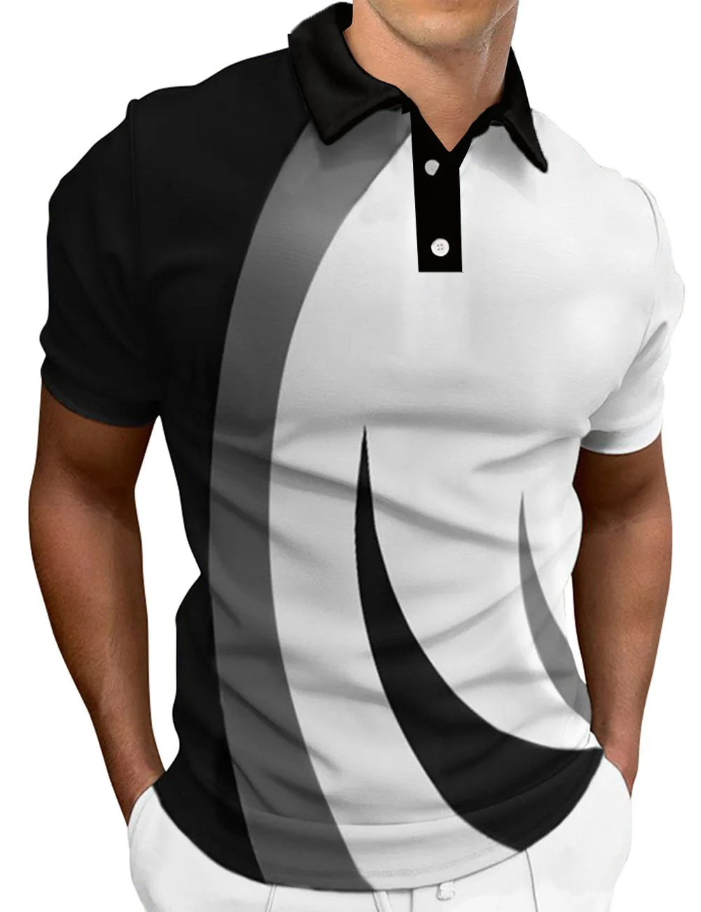Factory price Summer 3D Sublimation Print Casual Zip neck Polo shirt Polyester Rugby Contrast Color polo shirts with pattern