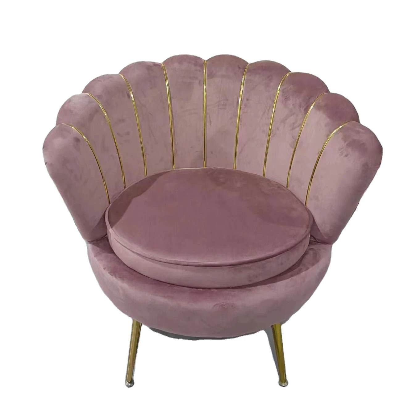 Flower Chair High End Gold Metal Iron Leg Leisure Lounge Sofa Chair Nordic Pink Velvet Flower Shape Living Room Accent Chair