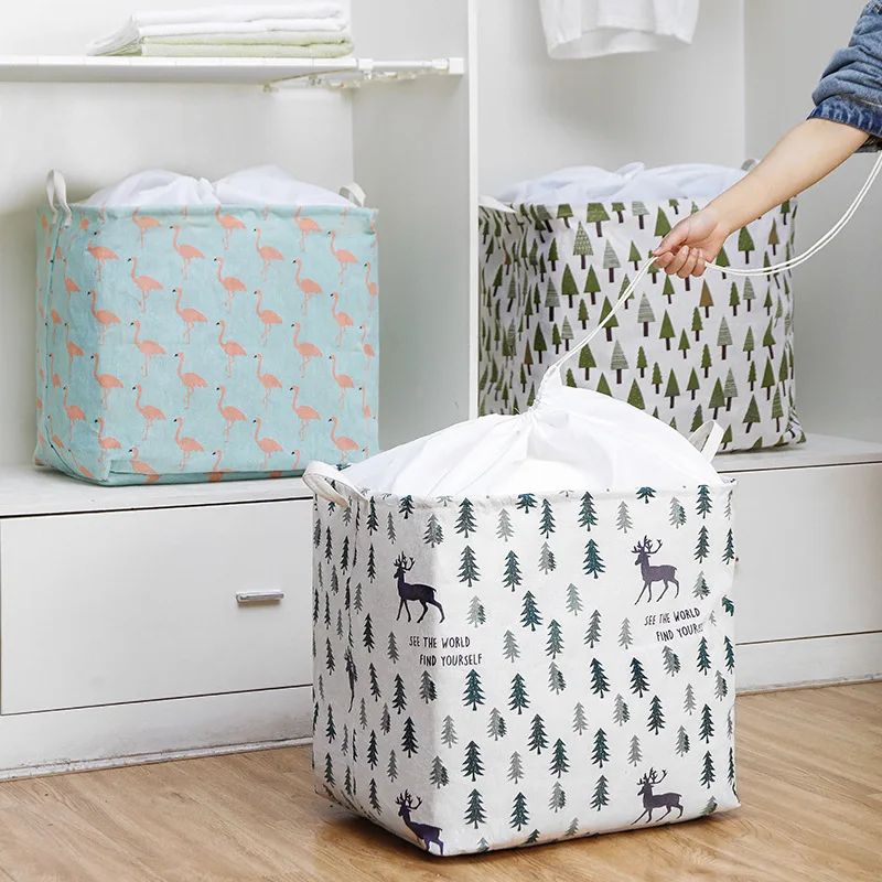 Foldable Household Clothes Basket Dirty Clothes Drawstring Basket Laundry Basket