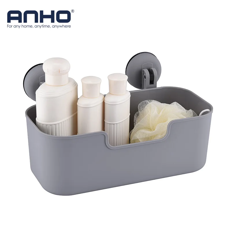 Rectangular Plastic Storage Basket With Suction Cup Wall Mounted Bathroom Wall Shelves