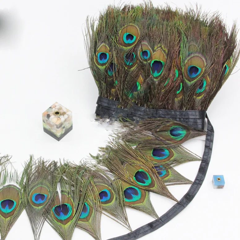 Изысканная отделка павлином, красочная отделка бахромой и перьями, 11 ярдов