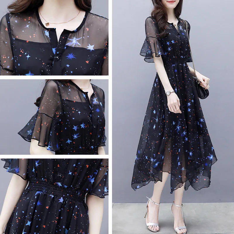 new fashion lady girls women long chiffon dresses korean style dress clothes