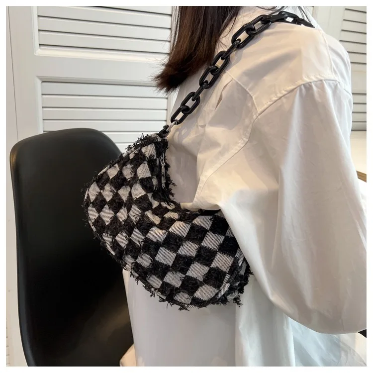 Новинка, Высококачественная сумка-Кроссбоди в клетку для подмышек, Модная Джинсовая уличная сумка в клетку, комплект женских тапочек