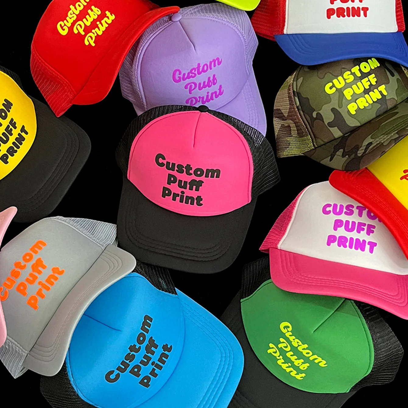 Wholesale Custom Puff Print Trucker Hats Heat-Transfer Sublimation Foam Mesh Trucker Hats Custom Embroidery logo