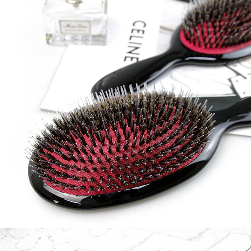 Oem Professional Salon Large Medium Boar Bristles Black Hair Extensions Brush For Curly Fine Wavy And Straight Hair