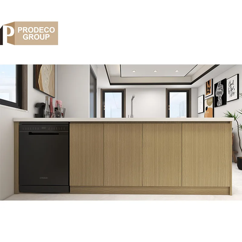 Prodeco Custom White Oak Timber Veneer Raised Panel Solid Wood Design Kitchen Furniture Luxury Kitchen Cabinets Modern