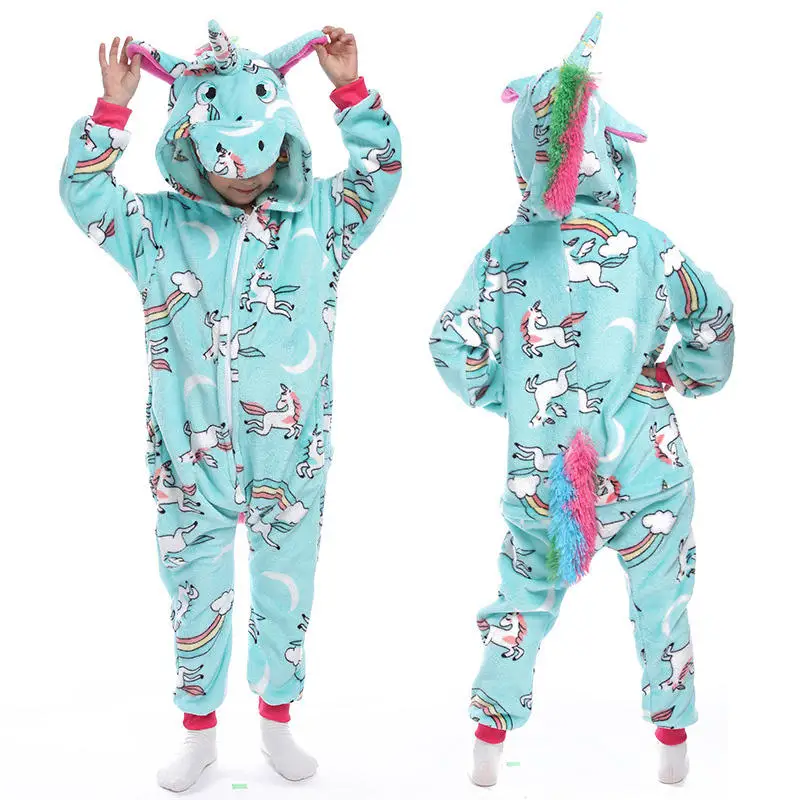 Flannel Stich Animal Cartoon Unicorn Kigurumi Pajamas Children Sleepwear Pikachu Jumpsuits Pyjamas for Boys Onesie Kids Pijama