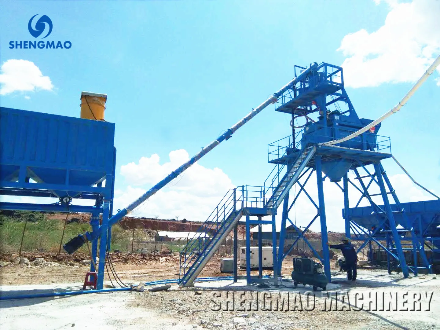 SHENGMAO 50T Horizontal Type Cement Silo in Mobile Concrete Batch Plant