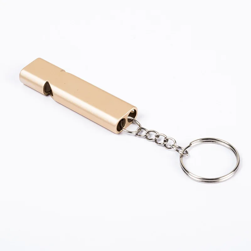Custom logo print Aluminium alloy Detonation high frequency double tube  metal outdoor survival whistle