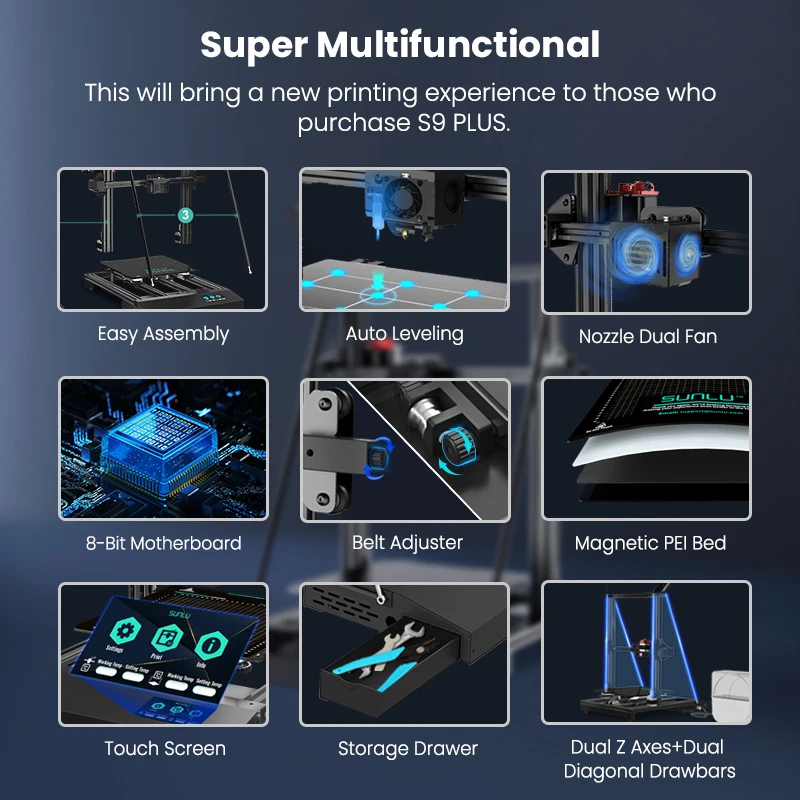 SUNLU innovative 2 in 1 3D printers print drying whlie printing filament desktop S9 Plus 3D printer