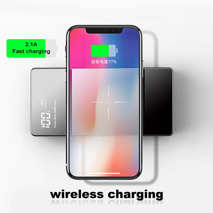 Беспроводное зарядное устройство для быстрой зарядки 20000 мАч power bank портативный зарядное устройство, зеркало, 20000 мАч светодиодный power bank 20000 мАч