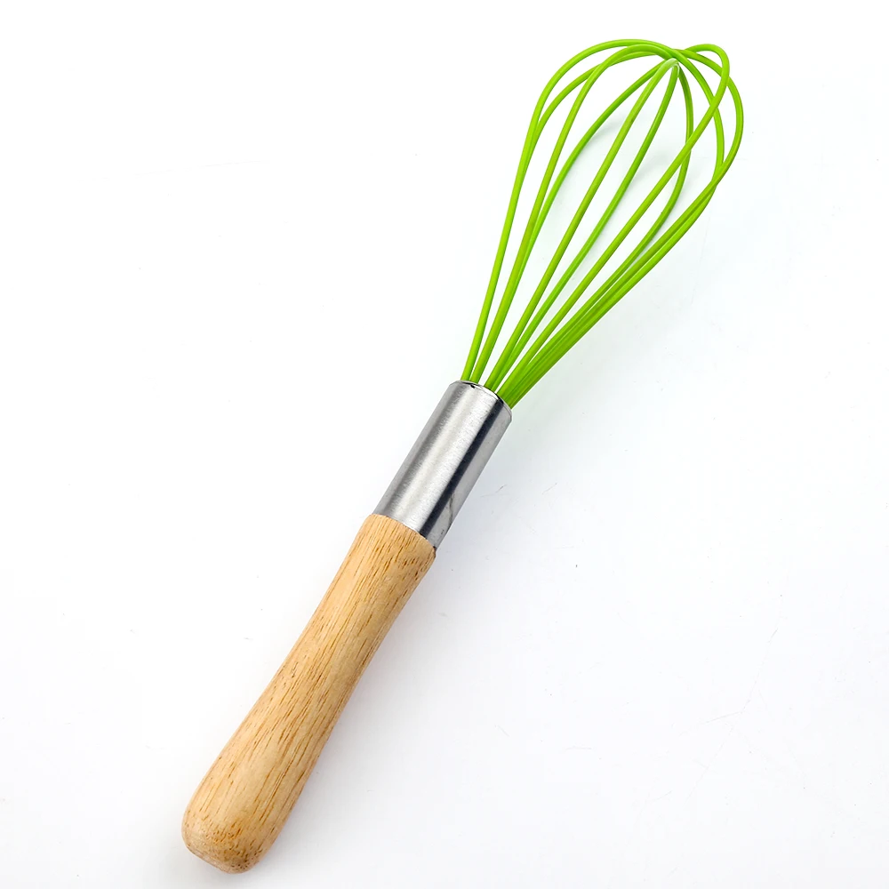 2 Pack Kitchen Silicone Wires Balloon Whisk with Oak Wood Handle Stainless Steel for Baking Cooking Bread Egg Beating Whisking