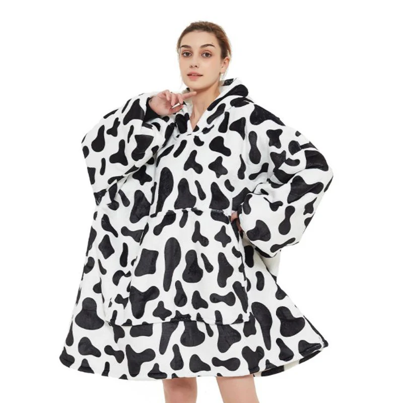 Ultra Plush Cozy Flannel Sherpa Hoodie Blanket One Size Fit all Sweatshirt Blanket Blind Dropshipping