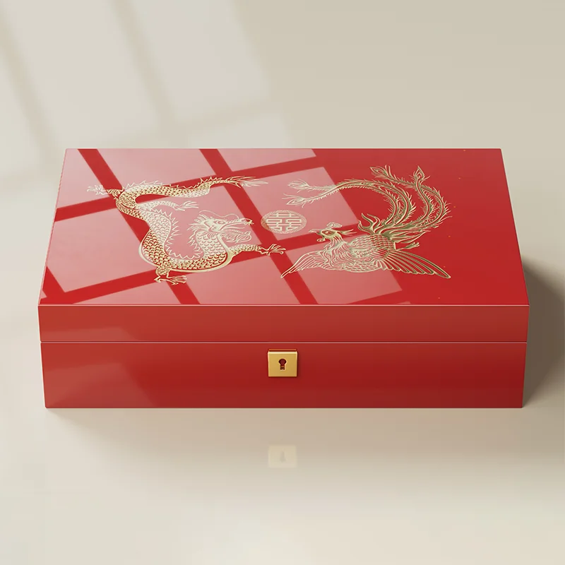 Роскошный деревянный органайзер для ювелирных изделий Коробка Подарочная коробка Свадебное приданое красное китайское ожерелье кольцо хранения