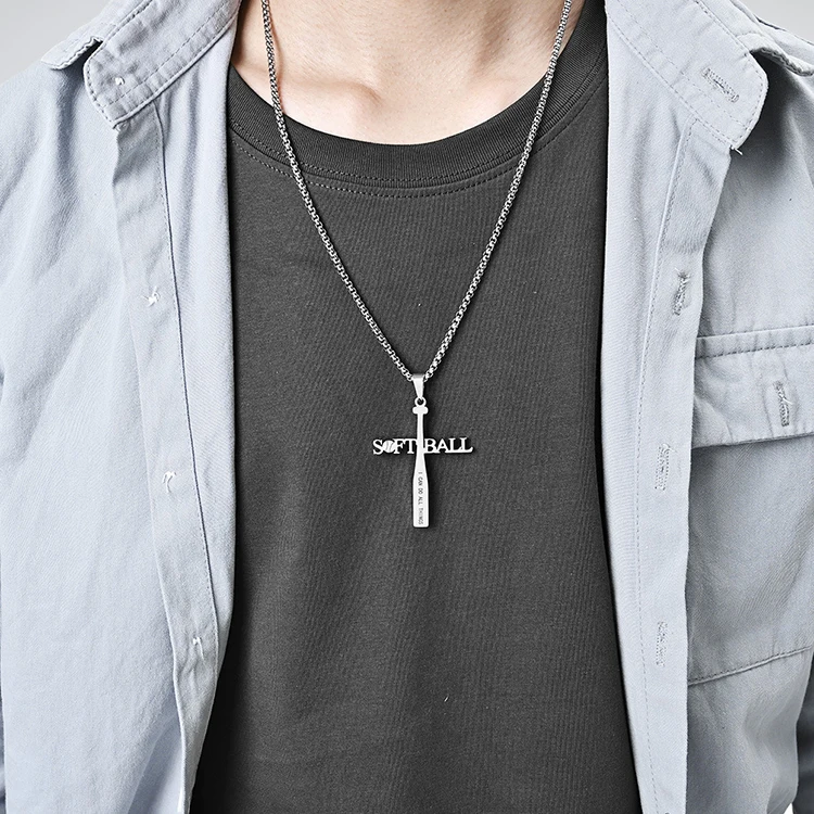 Fashion New Baseball Cross pendant Stainless Steel Necklace gold plated Sports Baseball Pendant for men
