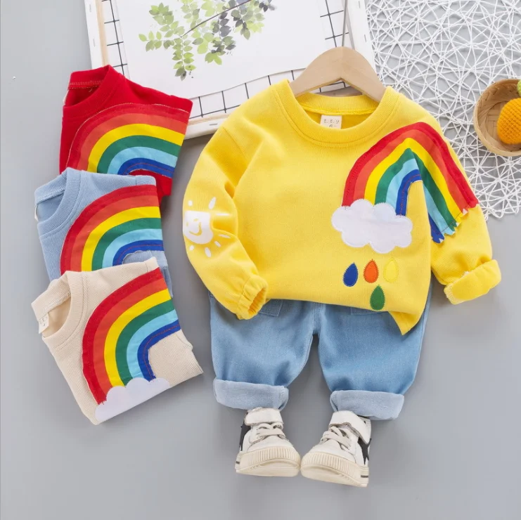 Wholesale Custom Logo O-neck Unisex Cotton Autumn Baby Hoodie and Pants Sets