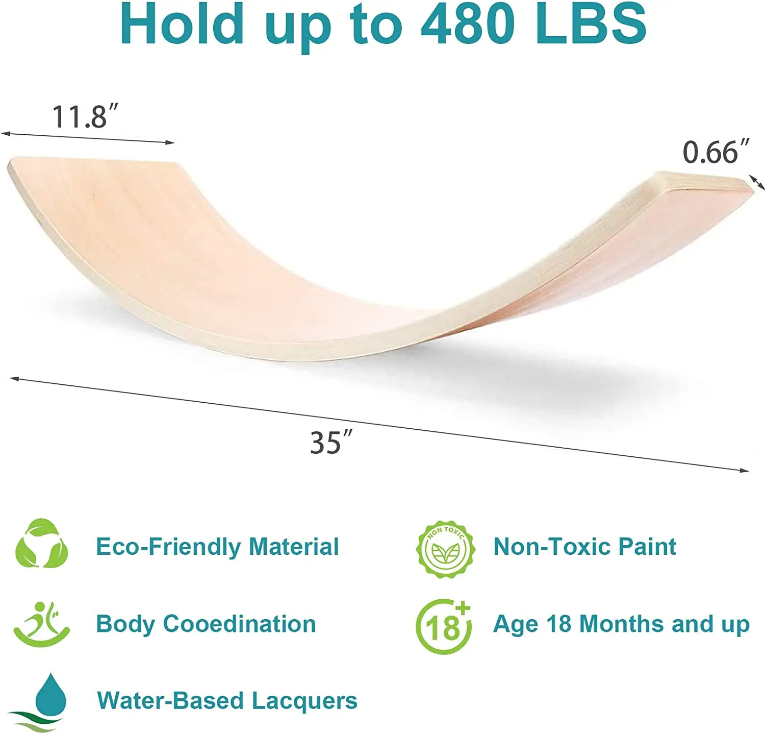 Wooden Wobble Balance Board, 35 Inch Rocker Board Natural Wood, Kids Toddler Open Ended Learning Toy