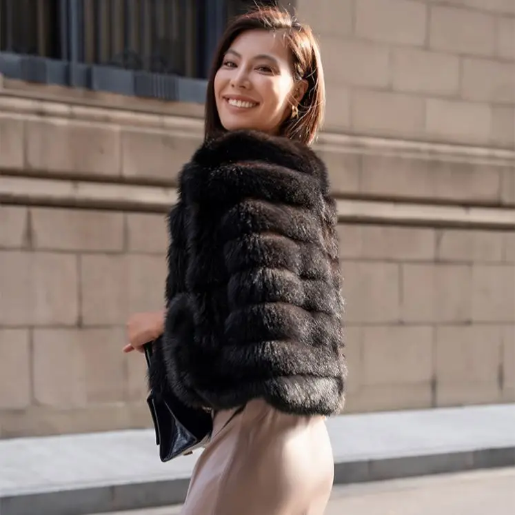 Custom Factory Direct Sales Russian Sable Fur Fashion One Line Neck Cloak Design Pullover Real Mink Fur Loose Top For Women