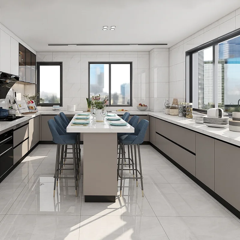 Factory price customization modern home furniture High Gloss Lacquer L shape modular small kitchen cupboard set cabinet
