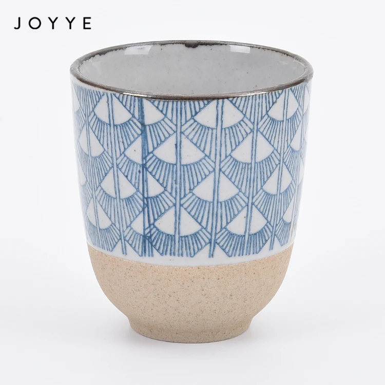 Joyye Japan Style Ceramic Glossy Glaze Classical Mug Cup Handleless Ceramic Tea Porcelain Stamping Organic cup