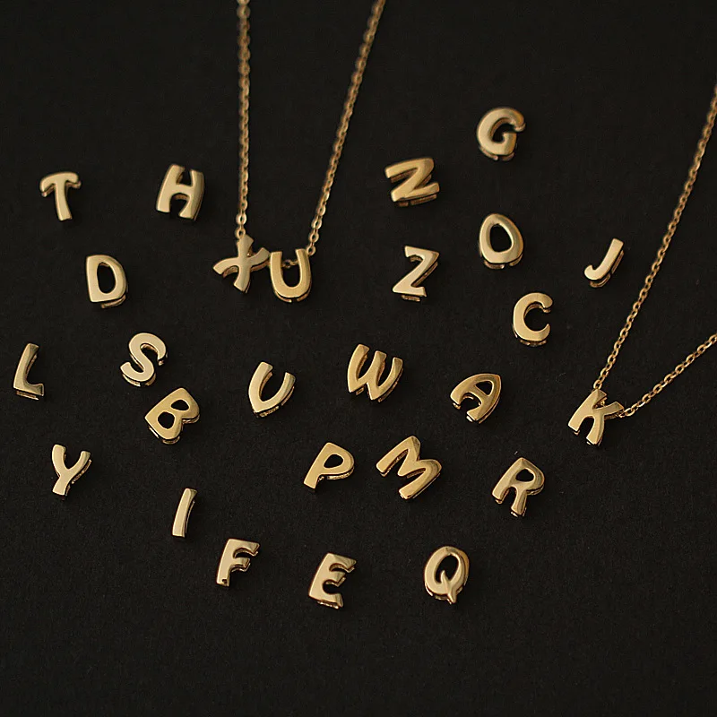 Lerca Trendy 14K Solid Gold Initial Letter name chain Necklace Customized Letter Name Necklace Real Gold Jewelry