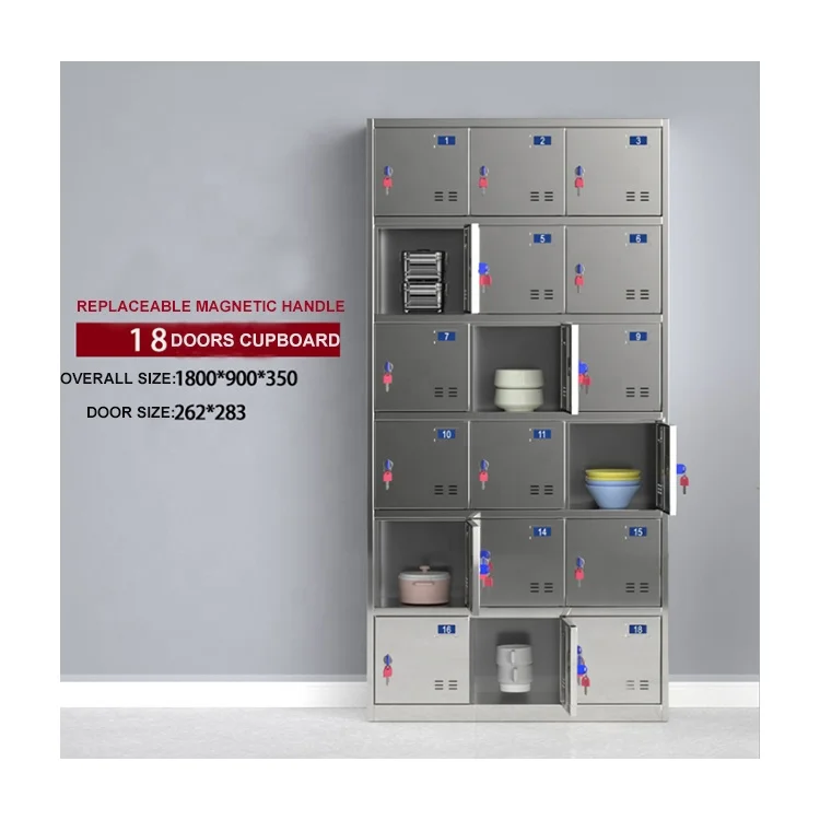
Factory Price 18 Doors stainless Steel Foldable Cupboard for School Canteen Staff Storage Cupboard 
