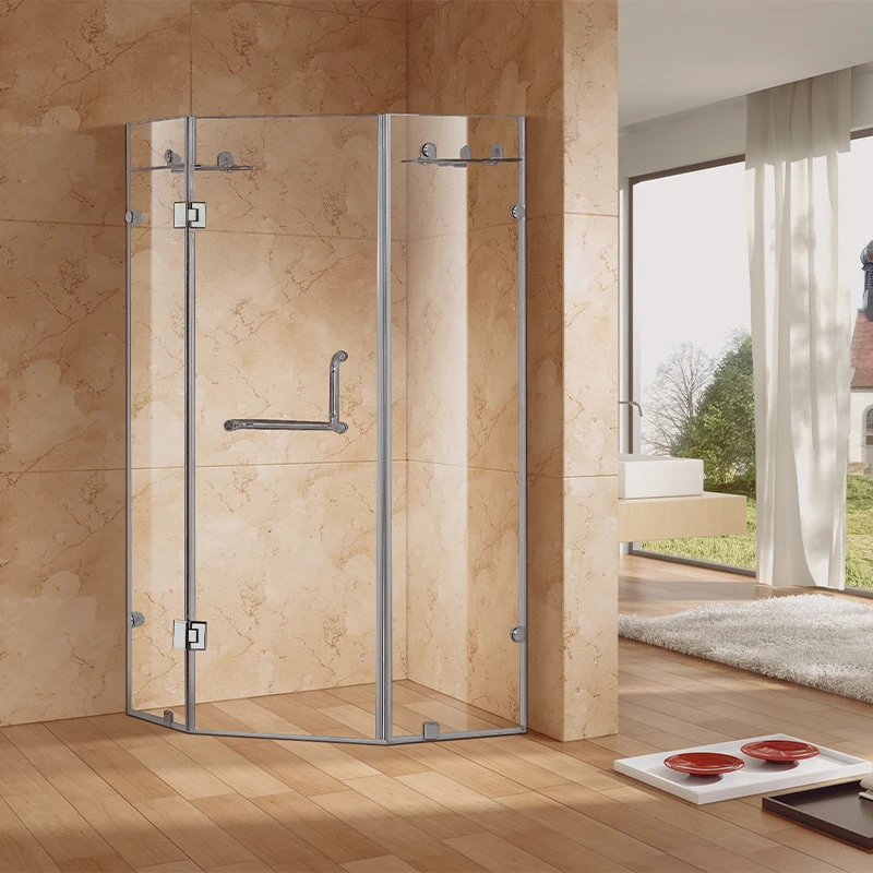 Маленькая душевая кабина из стекловолокна, стеклянные панели и акриловая напольная Хромированная душевая коробка