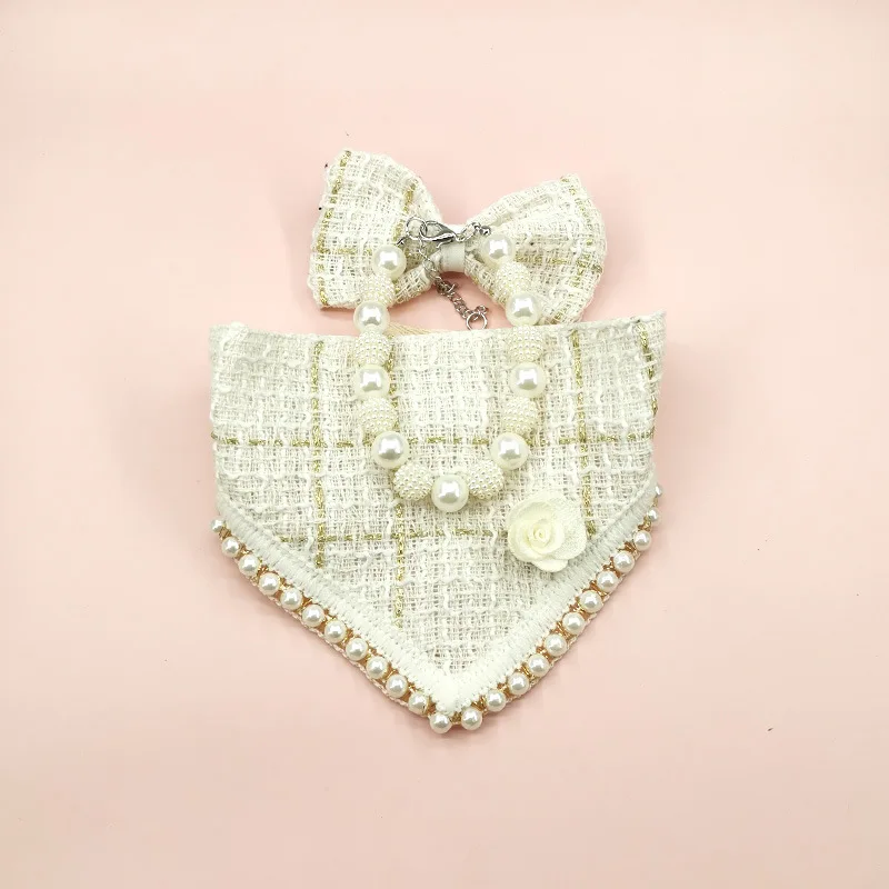 Pet Clothing Accessories Princess Style Dog Bow Hairpin Set Stylish Luxury Dog Bib And Necklace Pet Bandana