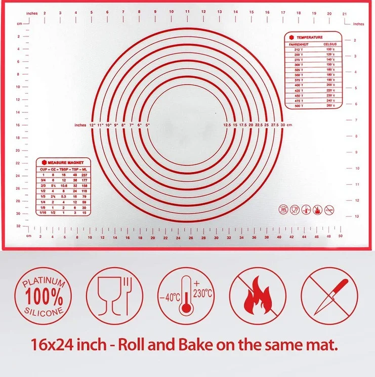 Top Seller Non-Slip Cooking Tools Silicone Baking Pastry Mat With Measurement For Dough Rolling