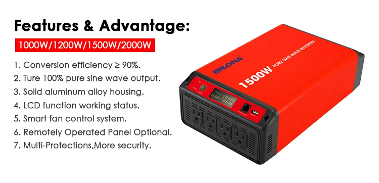 Intelligent 1500w off grid pure sine wave dc 12v 24v 36v 48v to 100v 110v 120v ac power inverter