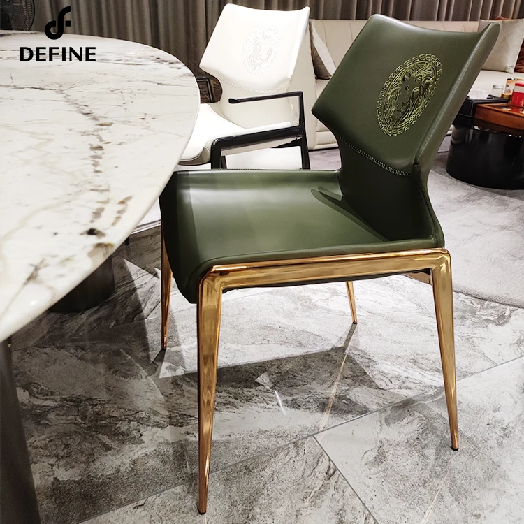 Modern design dining chair custom high back stainless steel upholstered leather dining chair