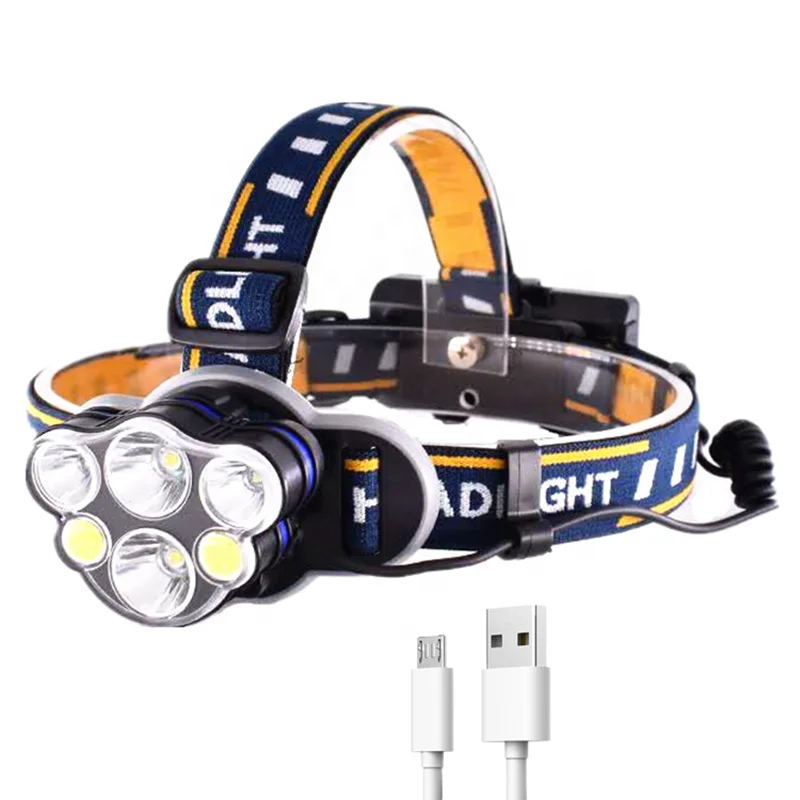 Super Bright Waterproof 6led USB Rechargeable Hard Hat Light Head Flashlight LED Headlamp With Back Red Warning For Camping