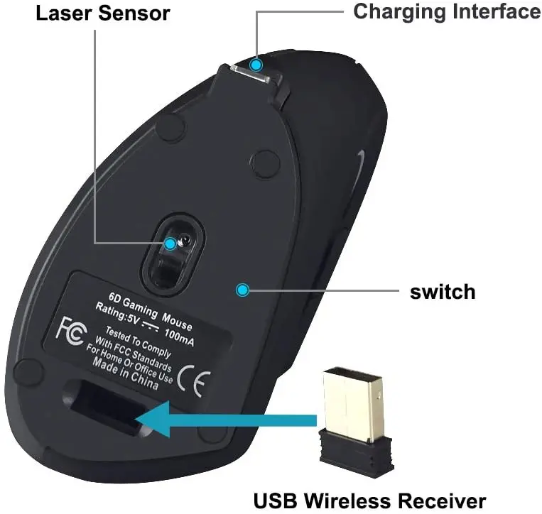 VCOM 2021 новейшая компьютерная оптическая мышь беспроводная 6D перезаряжаемая эргономичная Вертикальная 2400 точек/дюйм