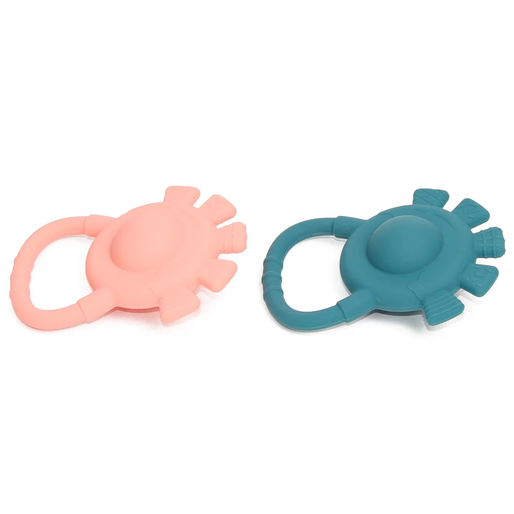 2 In 1 Baby Silicone Teether And Rattle Soft Gum Messager Bpa Free Chew Ring Infant Toddler Food Grade Petal Shaped Toy