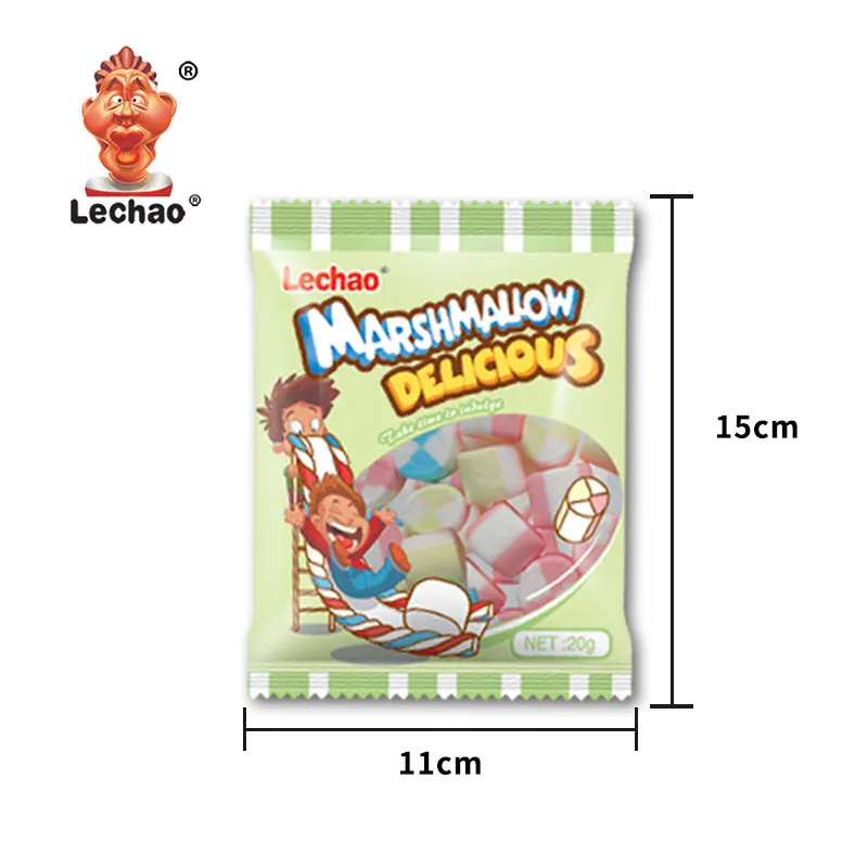 Christmas Marshmallow Candy Manufacturing 20g Colorful Roll Shape Cotton Candy Delicious Sweet Snack Halal Marshmallow Bar