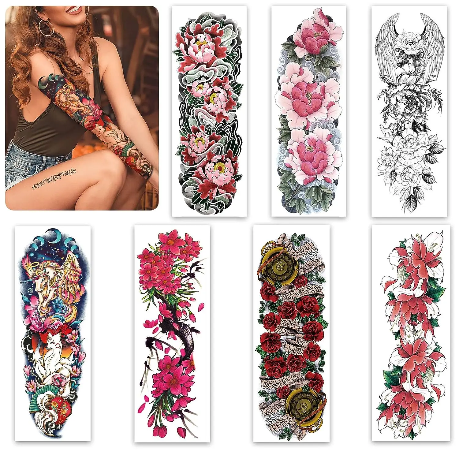 Beautiful Full Arm Tattoos Flowers Waterproof temporary tattoo sleeves sticker