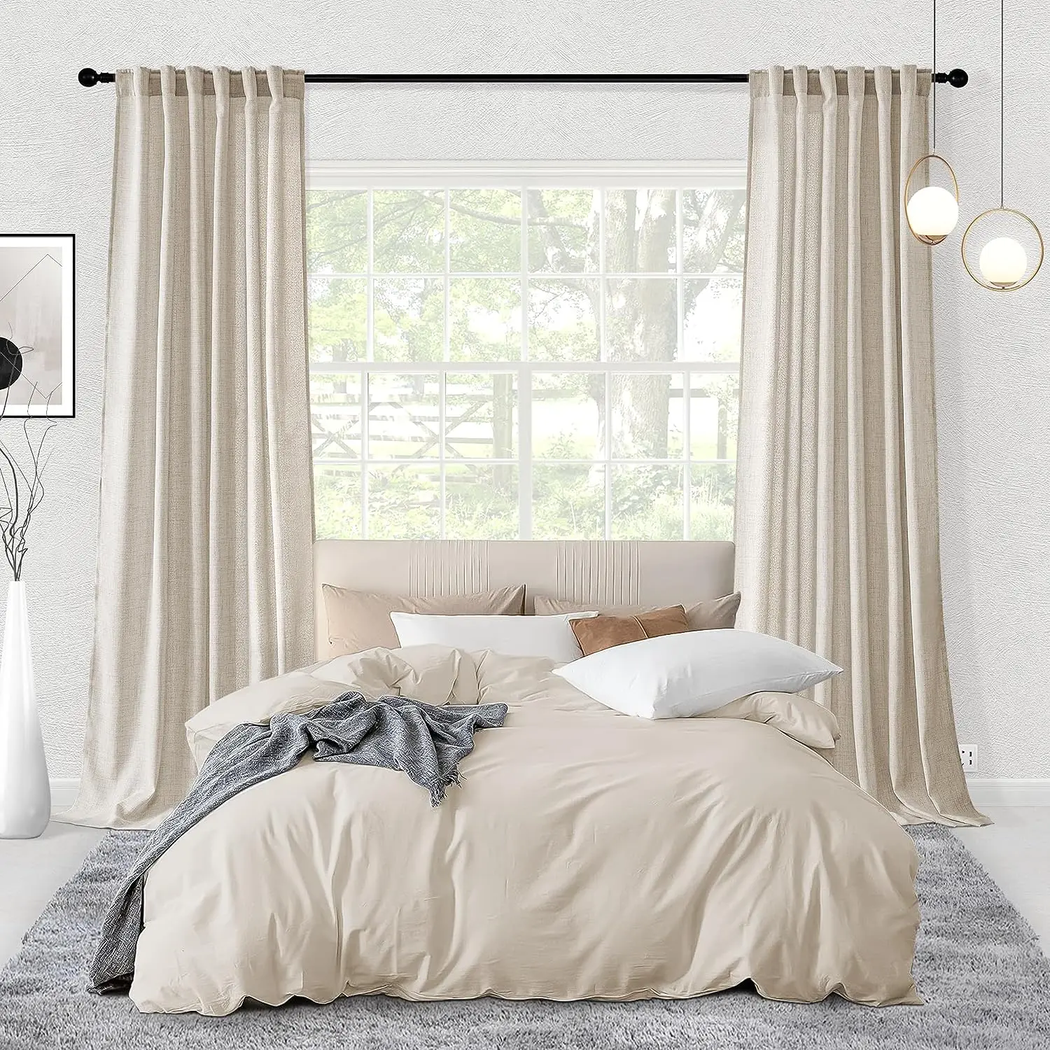 Hot new product Multifunctional linen curtains Rod Pocket Back Tab Clips Curtain for Living Room Bedroom