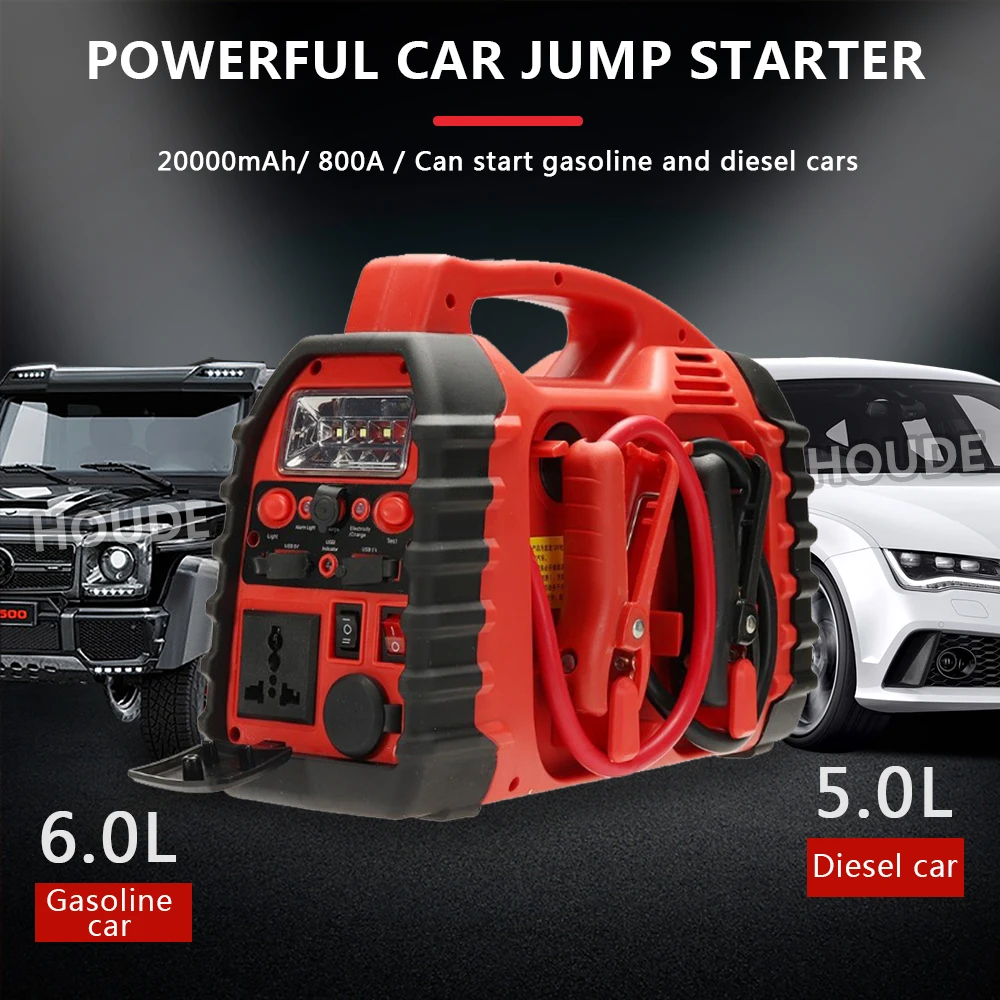 Portable  20000mAh Starter 12V Car Jump Starter Kit with Air Pump with Pressure Gauge 150PSI Car Tire Tump with Led Light