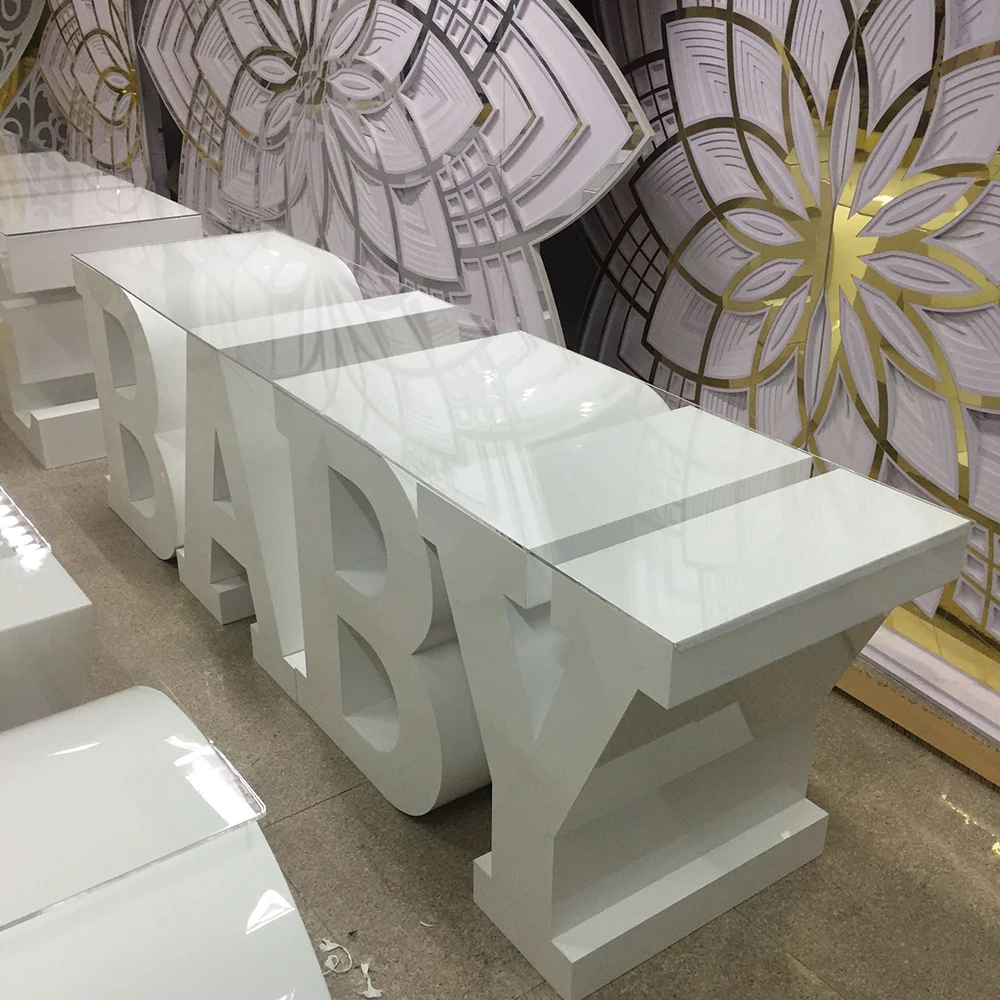 Wedding Dining Letter Baby Cake Display Table Base With Glass Top For Events