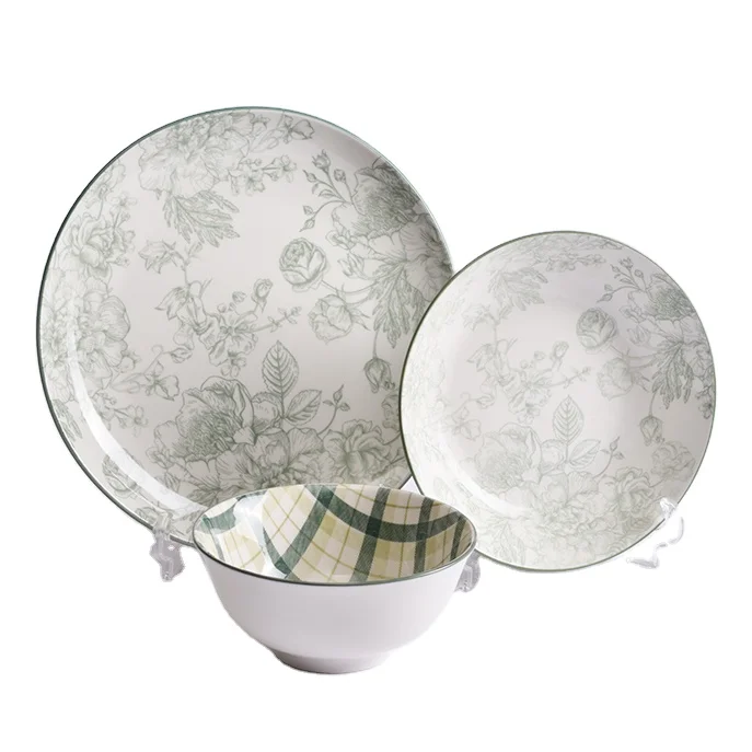 wholesale  new design ceramic dinnerware set good pad printing  plate bowls hot selling porcelain dinner sets