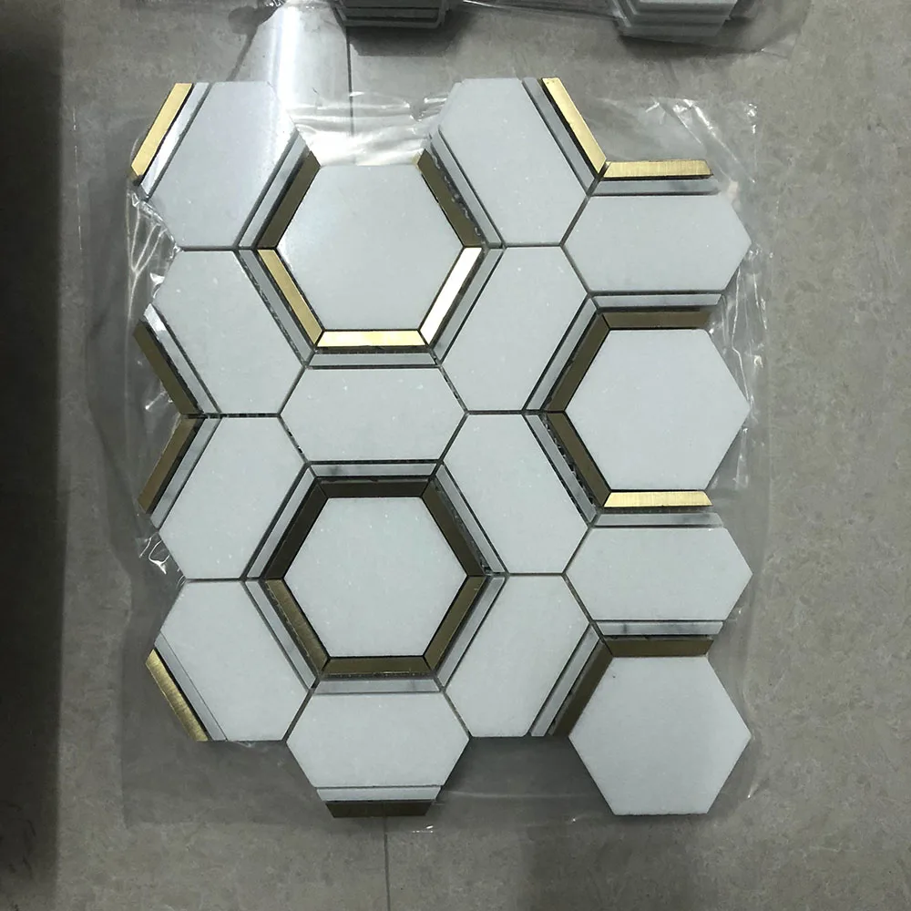 Marble Brass Hexagon Polished honeycomb Mosaic Tile for wall & floor