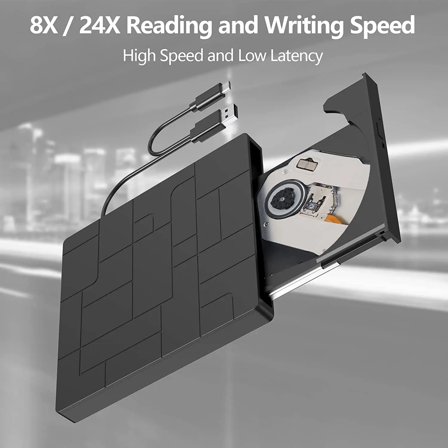 USB3.0 Type C Laptop external optical drive with Hub, 7 in 1 l Dvd burner with USB C HUB read U disk, SD card TF card