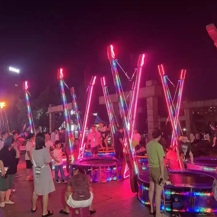 Chinese Amusement Equipment Manufacturer 4 Persons Rubber Bungee Jumping Trampoline With Light For Sale